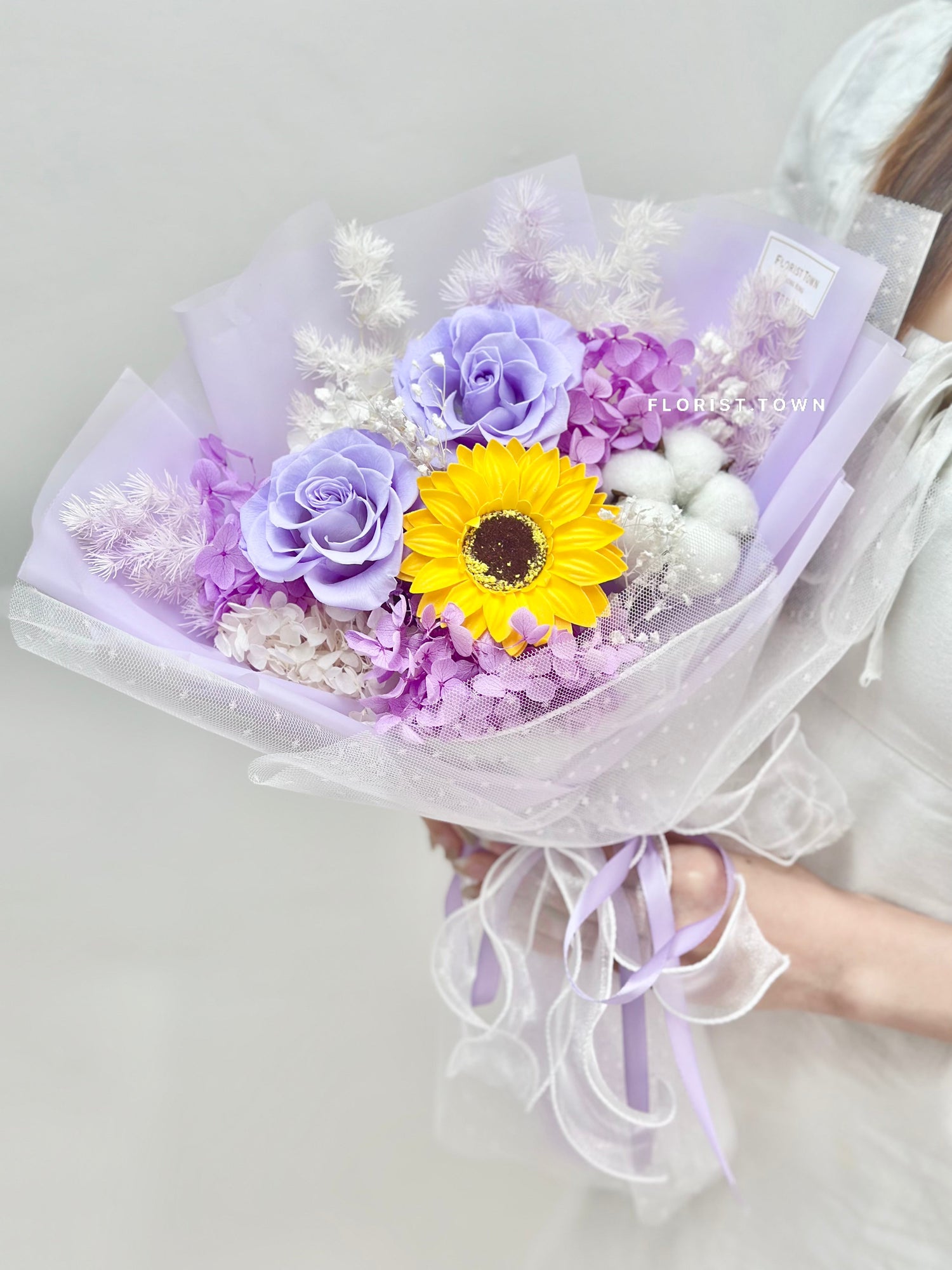 玫瑰向日葵繡球花束M SIZE
