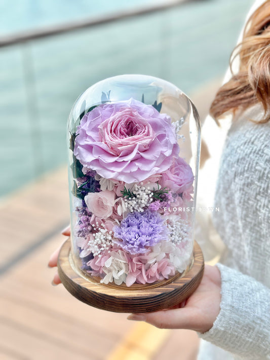 溫柔康乃馨玫瑰發光玻璃座擺設