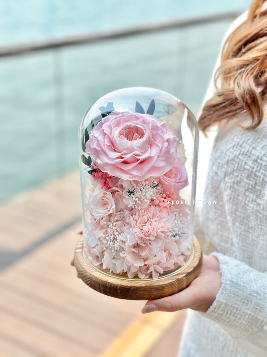 甜蜜康乃馨玫瑰發光玻璃座擺設