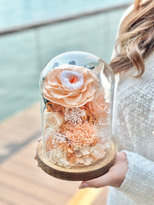 氣質康乃馨玫瑰發光玻璃座擺設