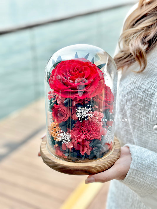 高貴康乃馨玫瑰發光玻璃座擺設