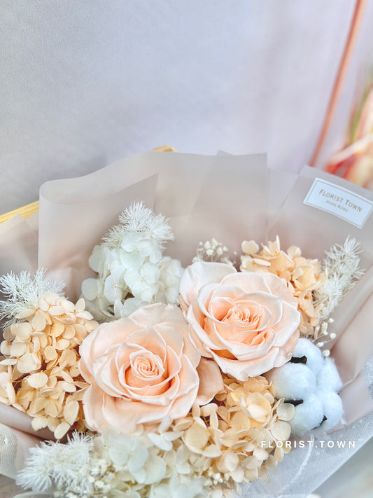 Forever Love系列丨香檳玫瑰繡球花束(M Size)