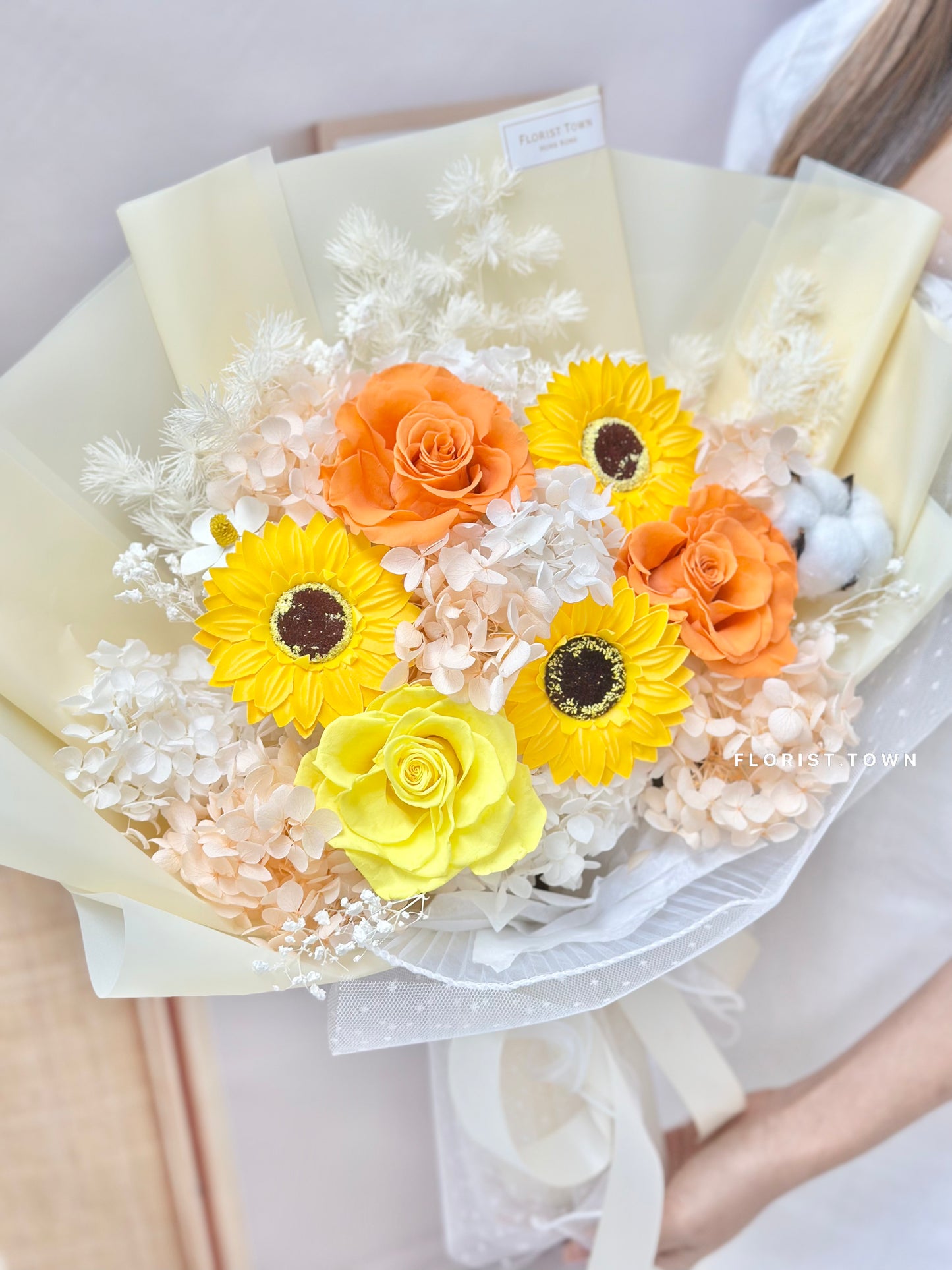 陽光玫瑰向日葵繡球花束(L Size)