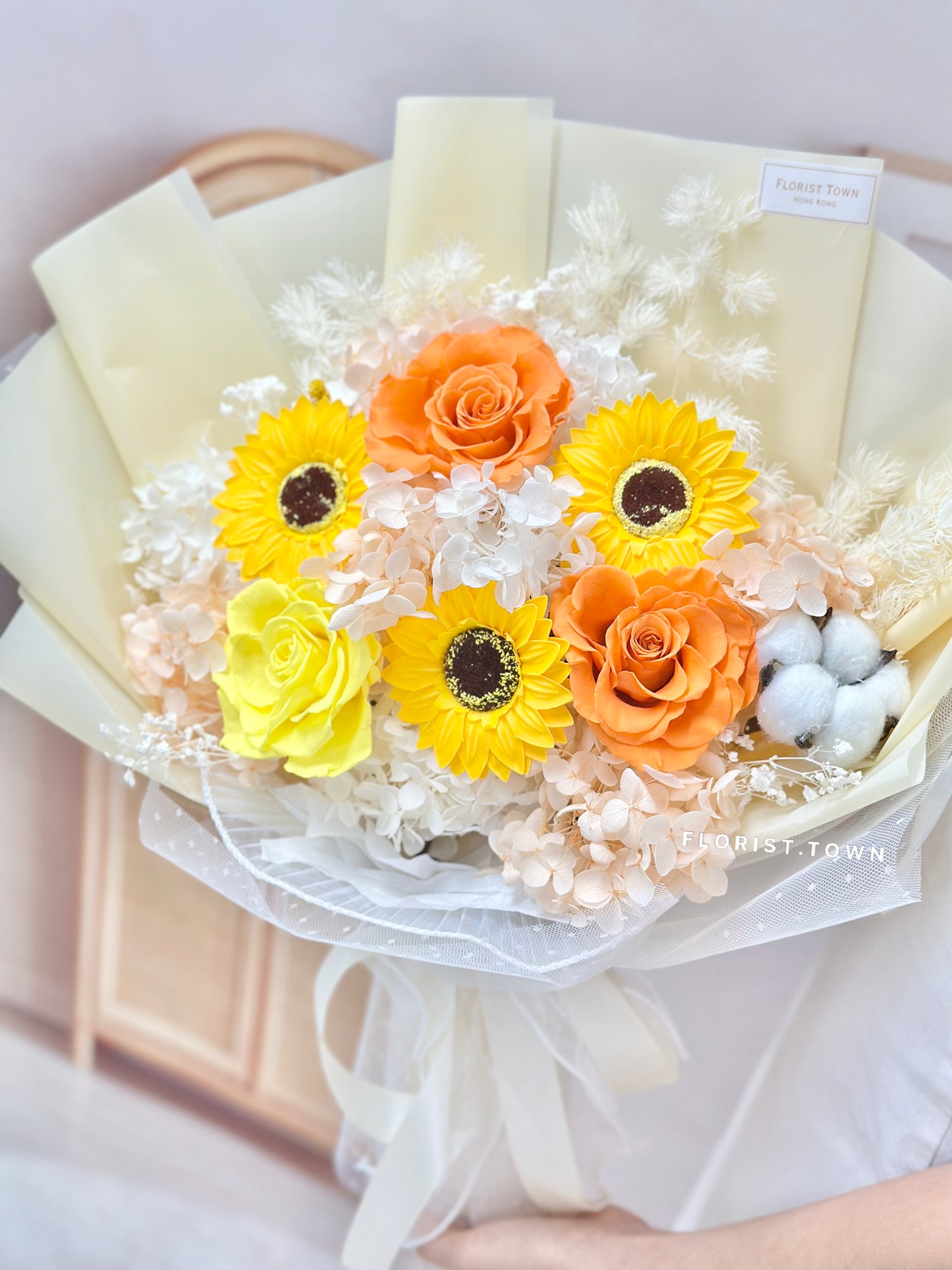 陽光玫瑰向日葵繡球花束(L Size)