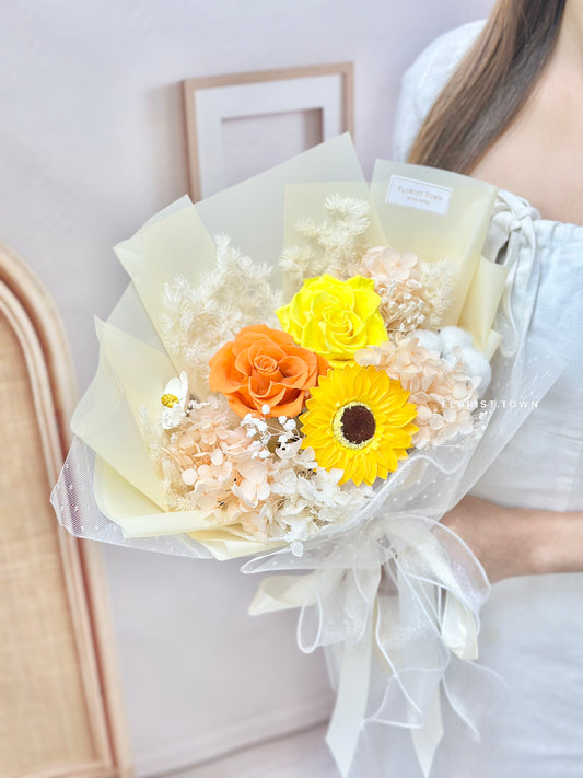 黃玫瑰向日葵繡球花束(M Size)