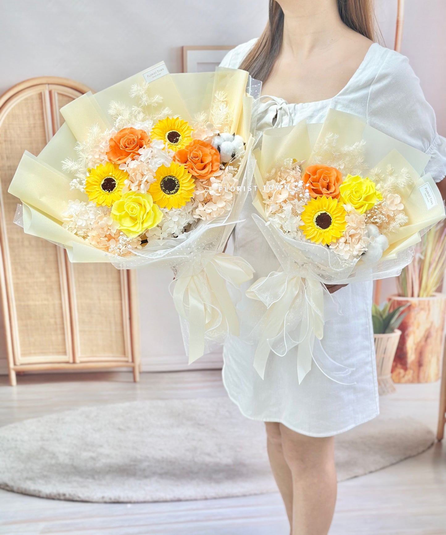 陽光玫瑰向日葵繡球花束(L Size)