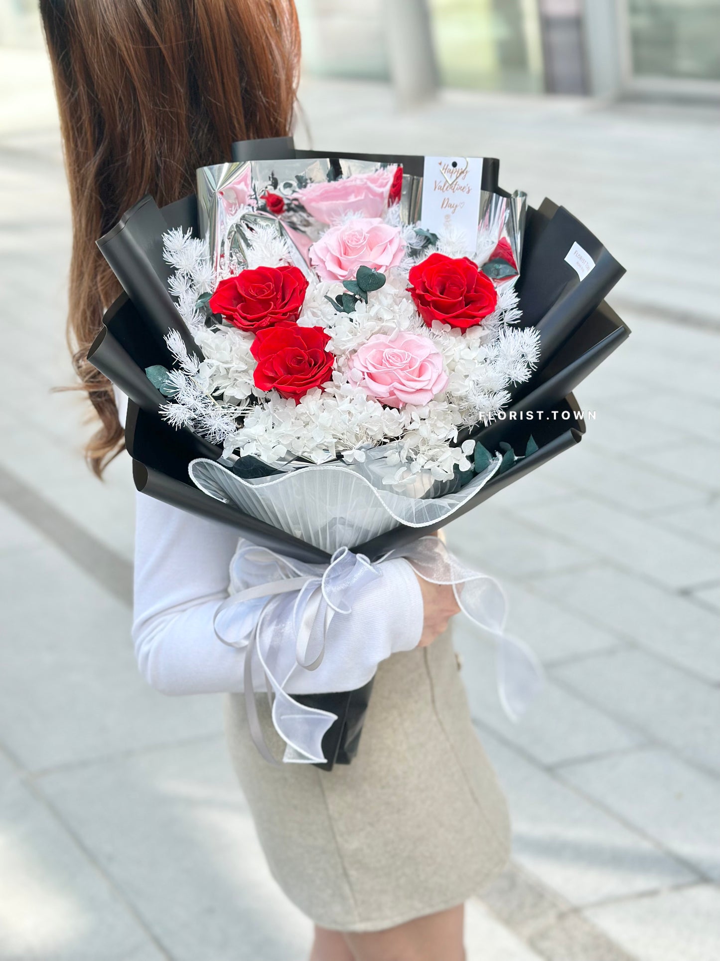Forever Love系列丨夢幻紅粉玫瑰繡球花束(L Size)