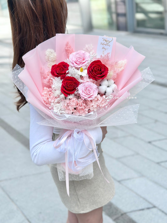 Forever Love系列丨夢幻紅粉玫瑰繡球花束(L Size)