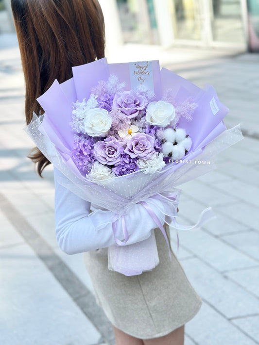 Forever Love系列丨夢幻紫白玫瑰繡球花束(L Size)