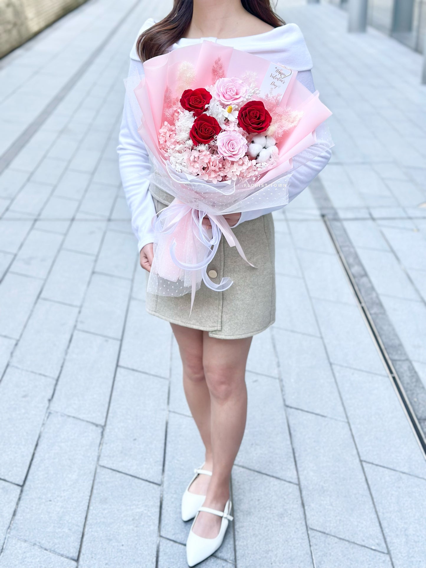 Forever Love系列丨夢幻紅粉玫瑰繡球花束(L Size)