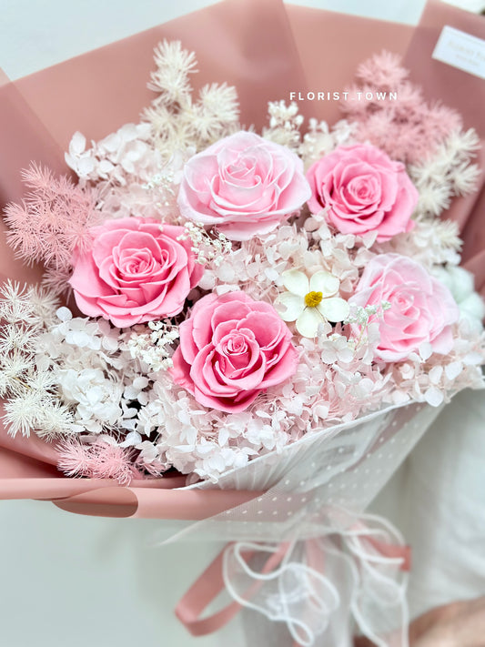 豆沙色款-深淺粉玫瑰繡球花束(L Size)