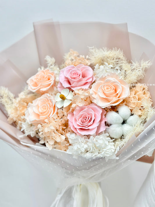 香檳玫瑰繡球花束(L Size)