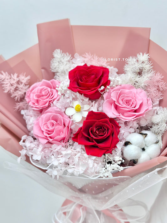 豆沙色款-紅粉玫瑰繡球花束(L Size)