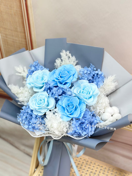 Forever Love系列丨灰藍玫瑰繡球花束(L Size)