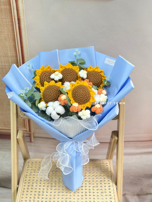 藍色針織向日葵花束L SIZE