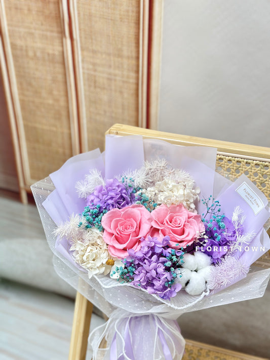 Forever Love系列丨粉紫滿天星玫瑰繡球花束(M Size)