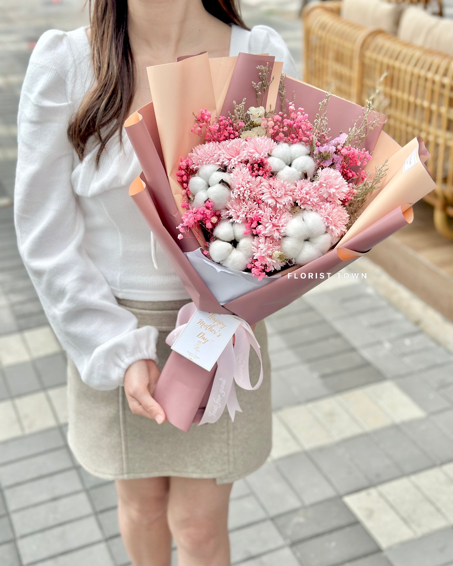 雅粉康乃馨木棉花花束 L SIZE