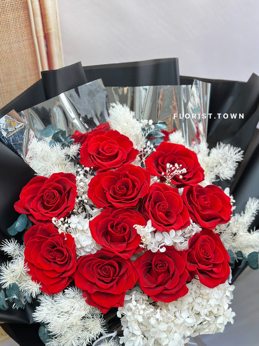 經典紅玫瑰繡球花束(L Size)