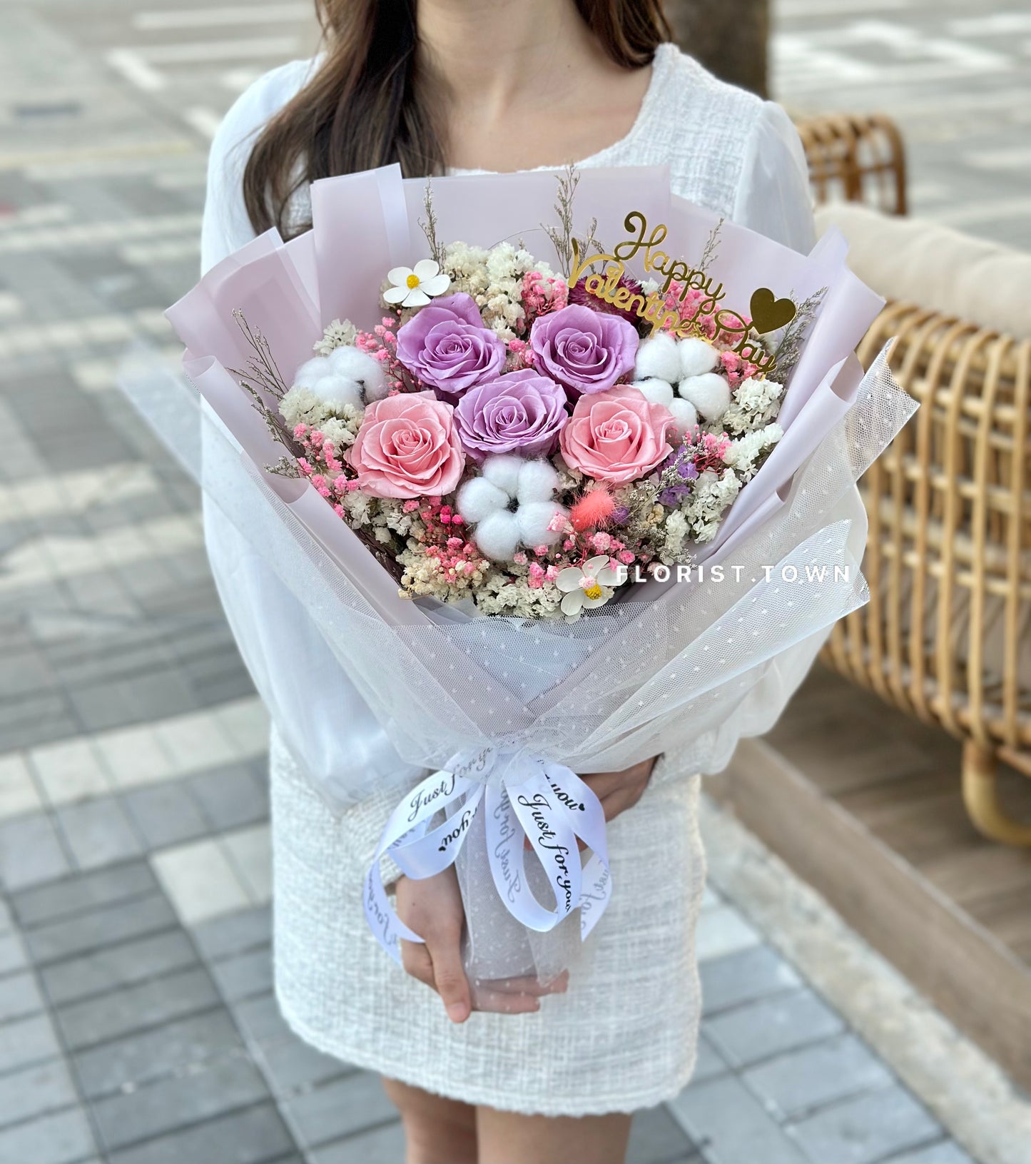 粉紫玫瑰保鮮花束(L SIZE)