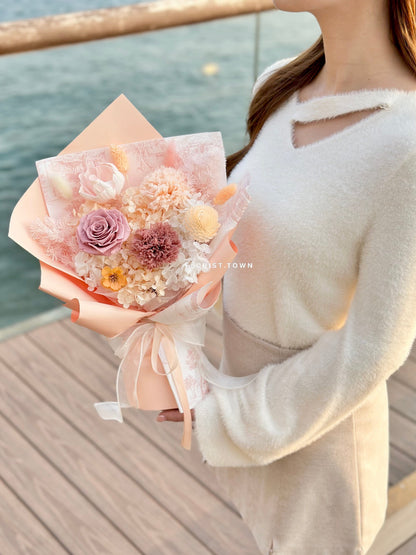 香橙色玫瑰康乃馨保鮮禮盒花束 M Size