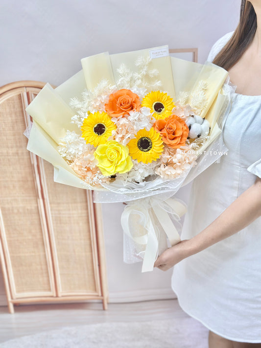 陽光玫瑰向日葵繡球花束（L Size）