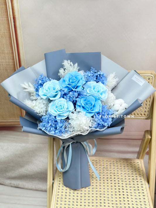 Forever Love系列丨灰藍玫瑰繡球花束（L Size）