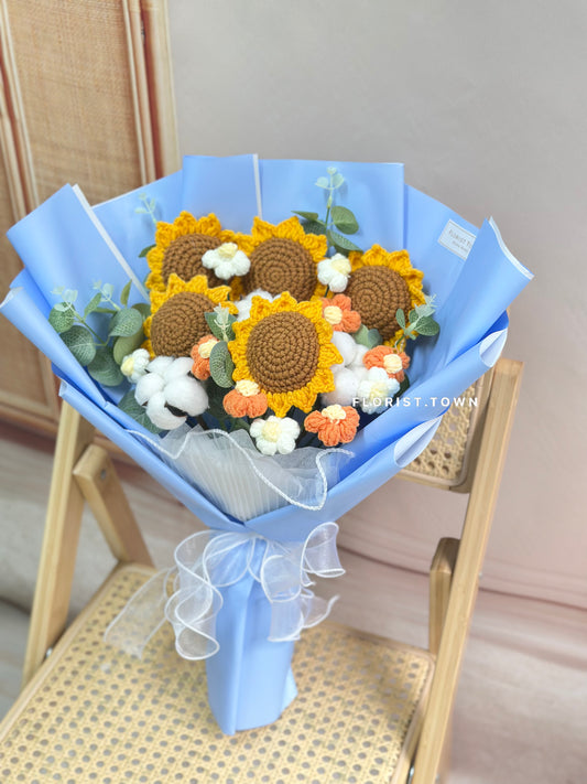 藍色針織向日葵花束L SIZE