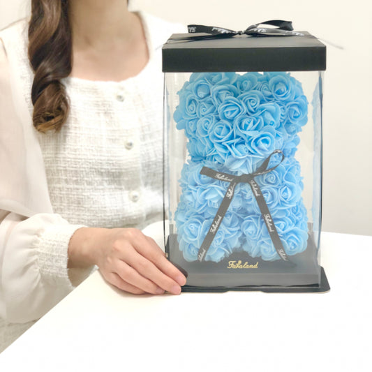 藍色經典玫瑰小熊