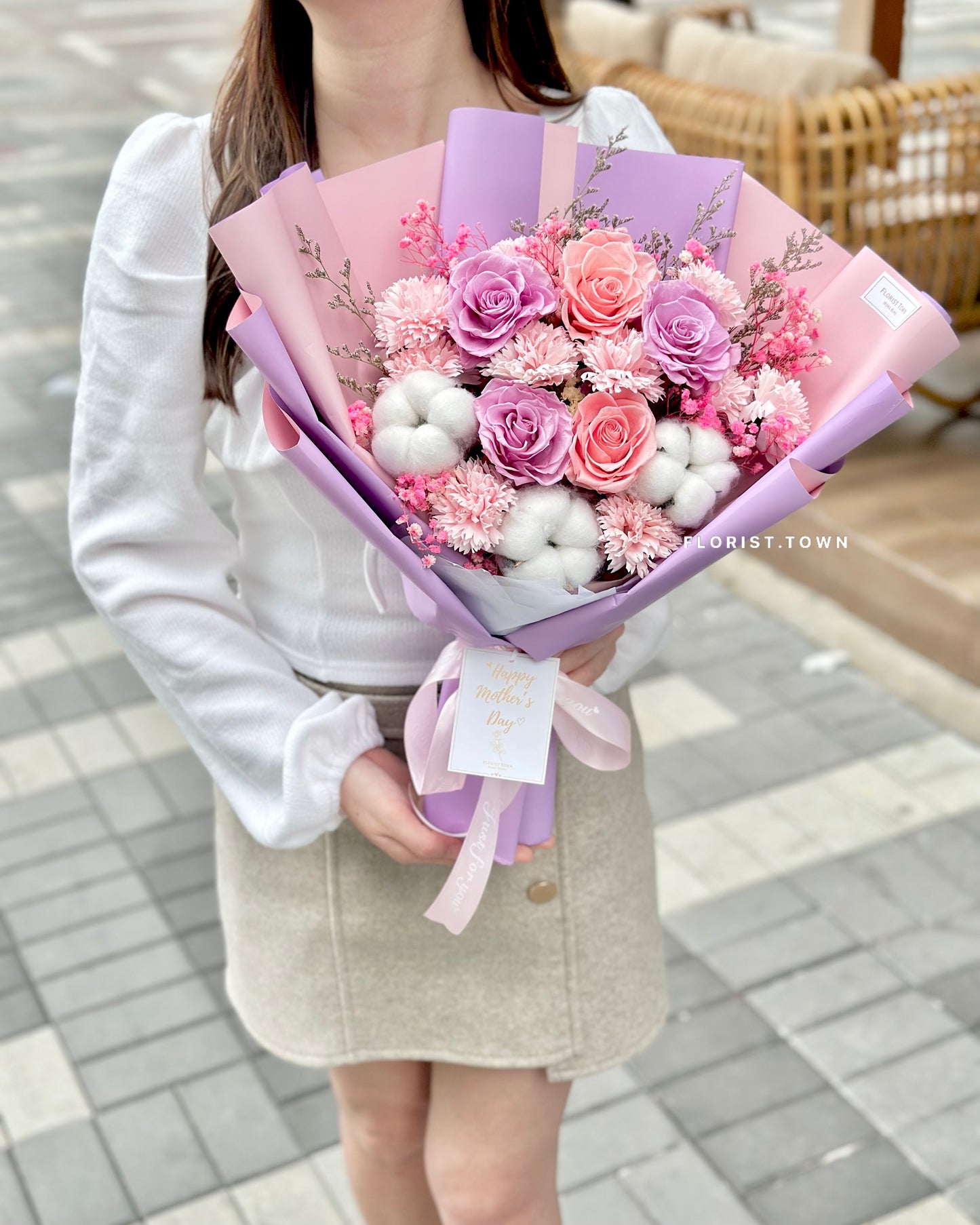 粉紫玫瑰康乃馨花束L SIZE