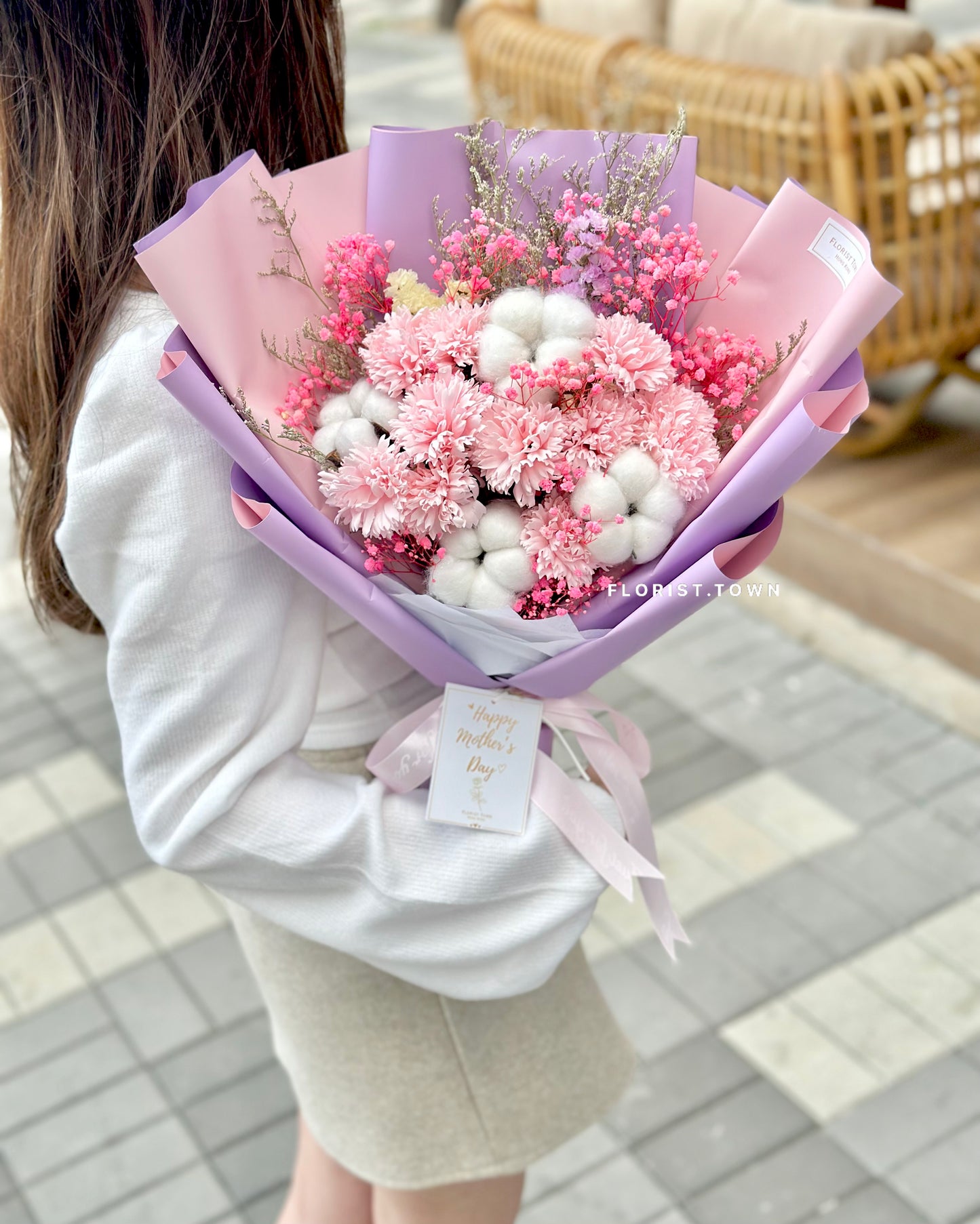 粉紫康乃馨木棉花花束 L SIZE