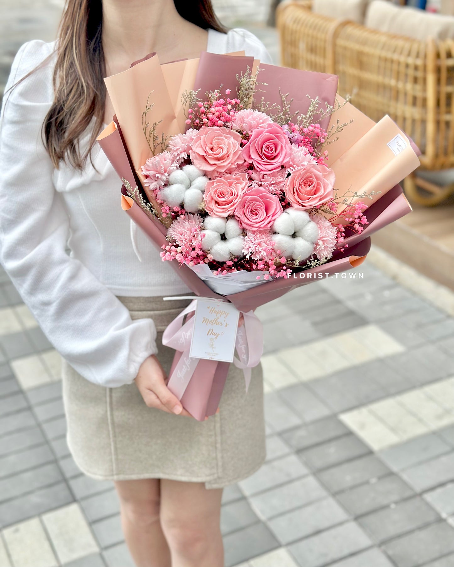 雅粉玫瑰康乃馨花束L SIZE