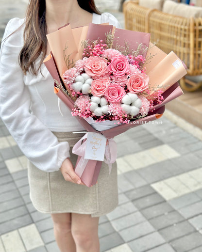 雅粉玫瑰康乃馨花束L SIZE