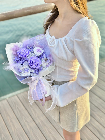 情人節浪漫紫玫瑰禮盒花束（M Size）