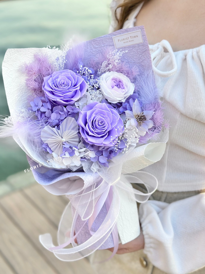 情人節浪漫紫玫瑰禮盒花束（M Size）