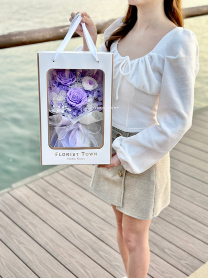 情人節浪漫紫玫瑰禮盒花束（M Size）