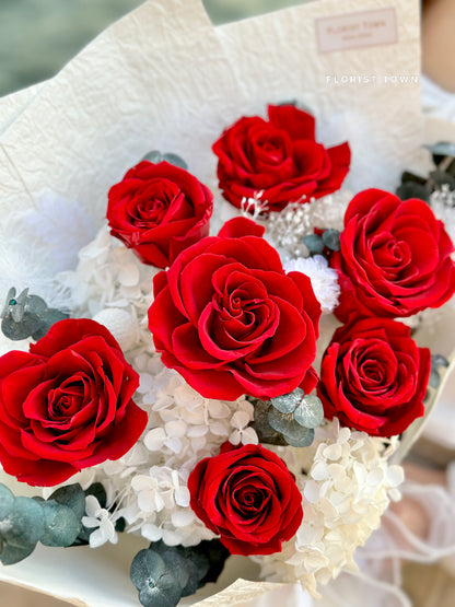 情人節經典紅玫瑰花束（L Size） 白花紙