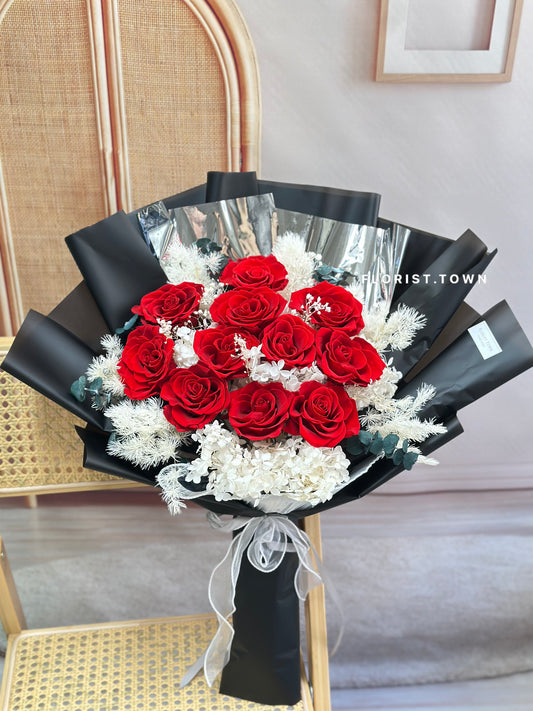 經典紅玫瑰繡球花束（L Size）